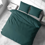 Premium satino patalynės komplektas „Green Satin“. Satino patalynė, 140x200 cm, 200x200 cm, 200x220 cm. Klasikinis medvilninis patalynės komplektas gilios žalios spalvos.