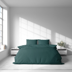 Premium satino patalynės komplektas „Green Stripe Satin“. Satino patalynė, 140x200 cm, 200x200 cm. Modernaus stiliaus medvilninis patalynės komplektas tamsiai žaliomis dryžėmis.