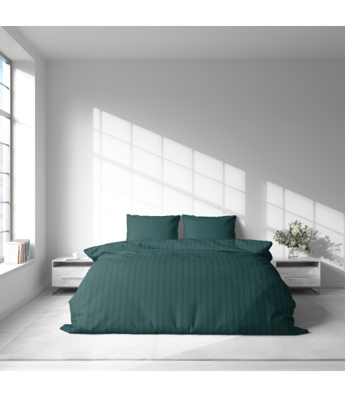 Premium satino patalynės komplektas „Green Stripe Satin“. Satino patalynė