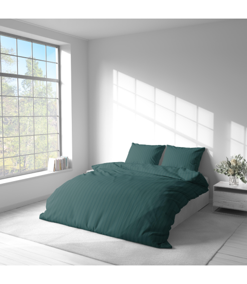 Premium satino patalynės komplektas „Green Stripe Satin“. Satino patalynė