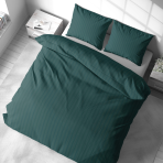 Premium satino patalynės komplektas „Green Stripe Satin“. Satino patalynė, 140x200 cm, 200x200 cm. Prabangus patalynės komplektas gilios žalios spalvos su plonais dryžiais.