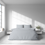 Premium satino patalynės komplektas „Light Gray Stripe Satin“. Satino patalynė, 140x200 cm, 200x200 cm. Modernus medvilninis patalynės komplektas šviesiai pilkomis juostelėmis.