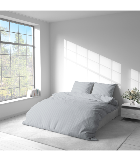 Premium satino patalynės komplektas „Light Gray Stripe Satin“. Satino patalynė