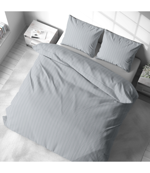 Premium satino patalynės komplektas „Light Gray Stripe Satin“. Satino patalynė