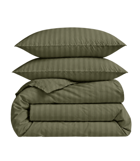 Premium satino patalynės komplektas „Moss Green Stripe Sateen“. Satino patalynė