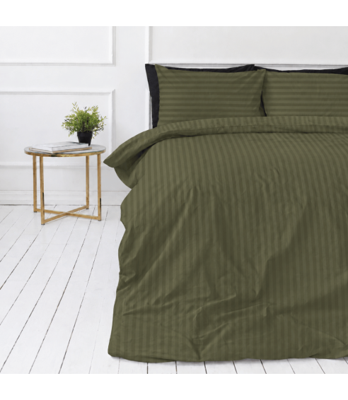 Premium satino patalynės komplektas „Moss Green Stripe Sateen“. Satino patalynė