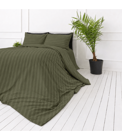 Premium satino patalynės komplektas „Moss Green Stripe Sateen“. Satino patalynė