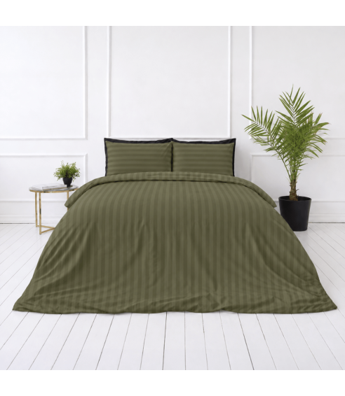 Premium satino patalynės komplektas „Moss Green Stripe Sateen“. Satino patalynė