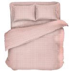 Premium satino patalynės komplektas „Peachy Stripe Satin“. Satino patalynė, 140x200 cm, 200x200 cm.  švelnios persikų spalvos patalynės komplektas su subtiliais vertikaliais dryžiais, sukuriantis ramų ir elegantišką miegamojo įvaizdį.