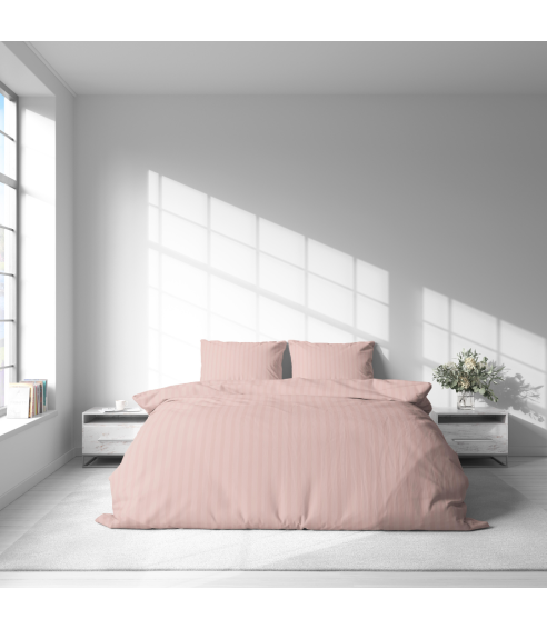 Premium satino patalynės komplektas „Peachy Stripe Satin“. Satino patalynė