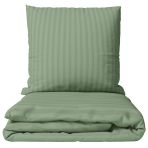 Premium satino patalynės komplektas „Pistachio Stripe Sateen“. Patalynės komplektai 150x200, 140x200 cm, 150x200 cm, 160x200 cm, 180x200 cm, 200x200 cm, 200x220 cm, 220x240 cm. Žalsvas patalynės komplektas su subtiliu dryžių raštu