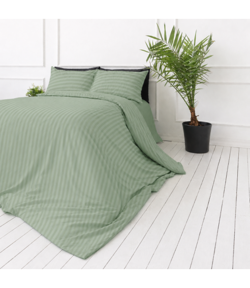 Premium satino patalynės komplektas „Pistachio Stripe Sateen“. Satino patalynė