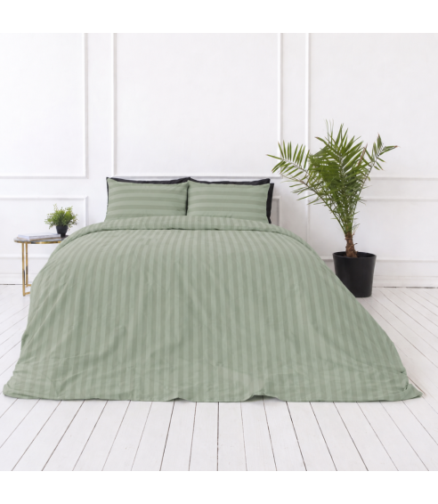 Premium satino patalynės komplektas „Pistachio Stripe Sateen“. Satino patalynė