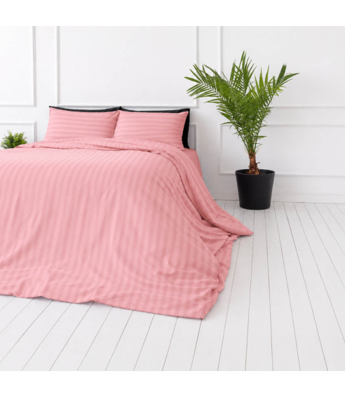 Premium satino patalynės komplektas „Seashell Pink Stripe Sateen“. Satino patalynė