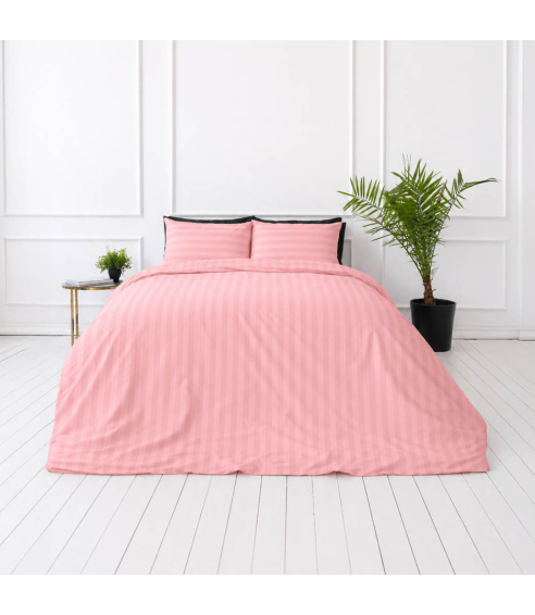 Premium satino patalynės komplektas „Seashell Pink Stripe Sateen“. Satino patalynė