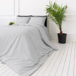 Premium satino patalynės komplektas „Silvara“. Patalynės komplektai 150x200, 140x200 cm, 150x200 cm, 160x200 cm, 180x200 cm, 200x200 cm, 200x220 cm, 220x240 cm. Pilkos spalvos elegantiškas vienspalvis patalynės komplekto dizainas