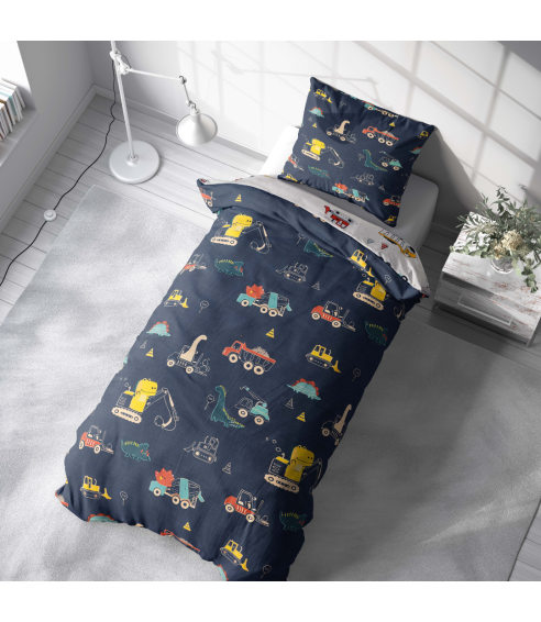 Satino patalynės komplektas „Dinoscape“. Satino patalynė