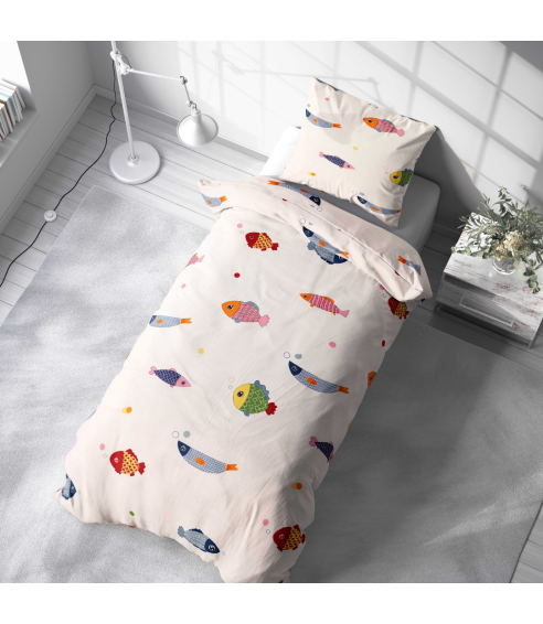 Satino patalynės komplektas „Fish wish“. Satino patalynė