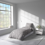 Viengulės patalynės komplektas „Lunar Sheep“. Pilka patalynė, 140x200 cm, 150x200 cm, 160x200 cm. Šviesiai pilka patalynė su minimalistiniu avių motyvu