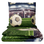 Vaikiška patalynė „Ultimate Goal“. Vaikiška patalynė, 140x200 cm. Futbolo kamuoliai ir vartai su stadiono apšvietimu – žaismingas ir energingas dizainas vaikams.