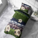 Vaikiška patalynė „Ultimate Goal“. Vaikiška patalynė, 140x200 cm. Futbolo tema su ryškiu žaliu fonu, baltais kamuoliais ir įvarčiais, puikiai tinkanti jaunimui.