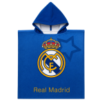 Vaikiškas poncho „Real Madrid“. Vonia. Minkštas medvilninis pončas vaikams, dekoruotas „real madrid“ emblema