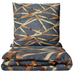 Viengulės patalynės komplektas „Zafirion“. Pilka patalynė, 140x200 cm, 150x200 cm, 160x200 cm. Tamsiai pilkas patalynės komplektas su aukso linijų raštu.