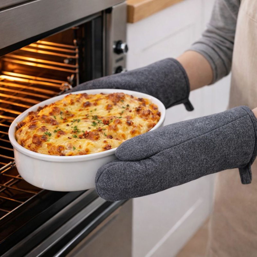 Virtuvinė pirštinė „Harbor Grid glove“. Virtuvinės pirštinės. Vienspalvė tamsiai pilka orkaitės pirštinė iš medvilnės