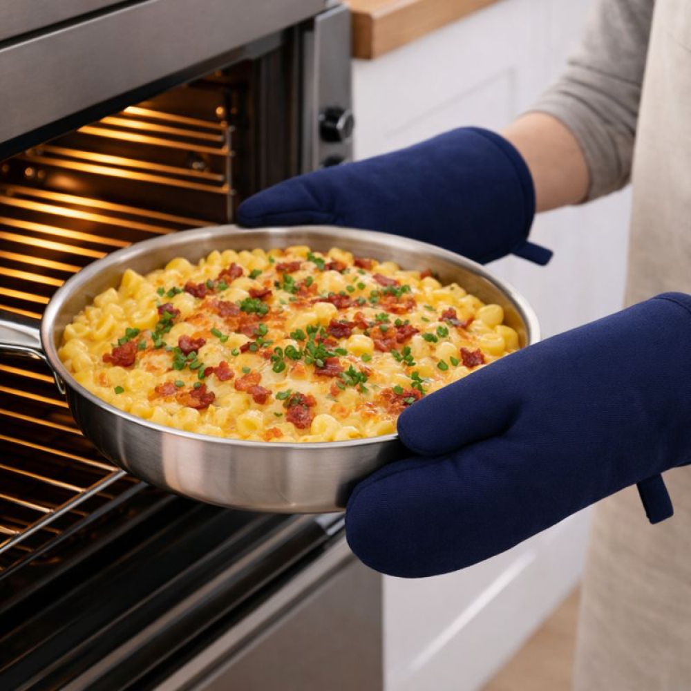 Virtuvinė pirštinė „Sky Loom glove“. Virtuvinės pirštinės. Vienspalvė tamsiai mėlyna orkaitės pirštinė iš medvilnės