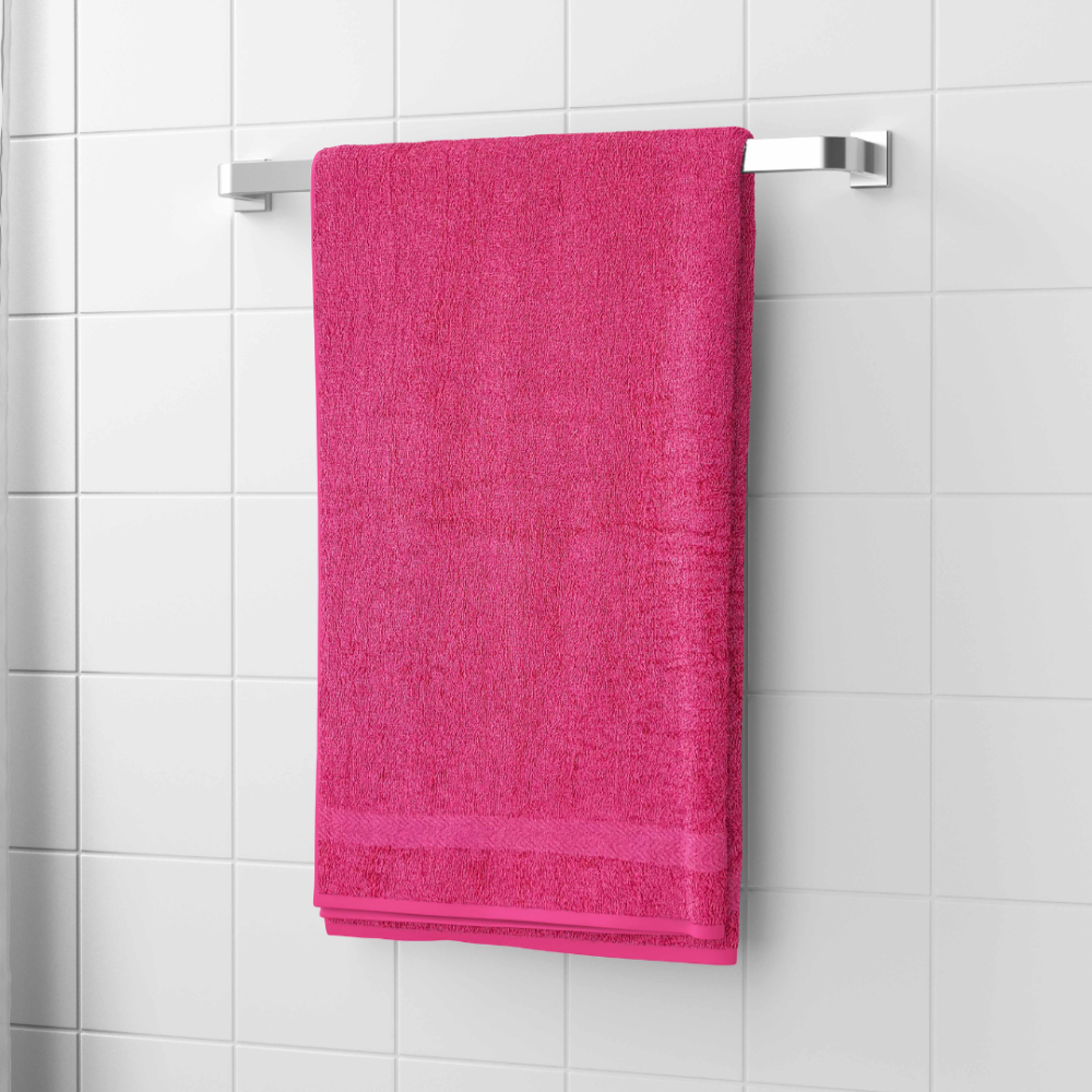 Vonios rankšluostis „Raspberry Economic Towel“. Rankšluosčiai, 60x35 cm, 100x45 cm. Rožinis rankšluostis su storesne juostele apačioje