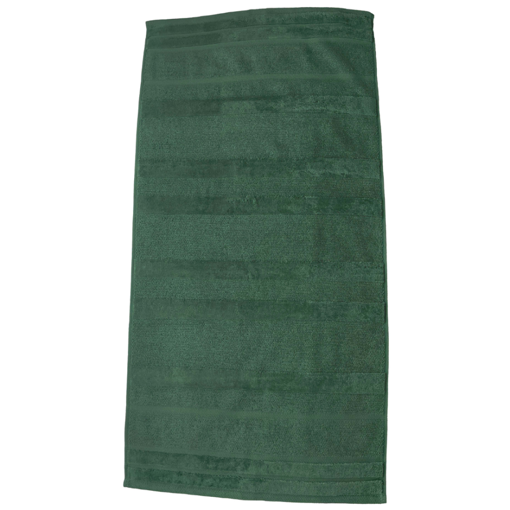 Vonios rankšluostis „Terry Green“. Rankšluosčiai, 50x90 cm, 70x140 cm. Prabangus tamsiai žalias medvilninis vonios rankšluostis, sukurtas taip, kad būtų maksimaliai minkštas ir patvarus, suteikiantis jūsų vonios kambariui rafinuotumo.