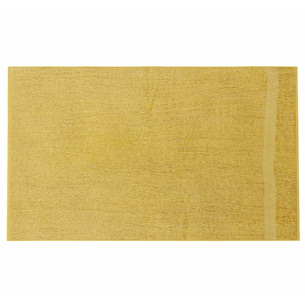 Vonios rankšluostis „Yellow Economic Towel“. Rankšluosčiai, 60x35 cm, 100x45 cm. Ryškiai geltonas rankšluostis minimalistiniame vonios interjere